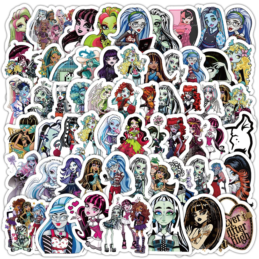 Autocollants Monster High School Anime, Graffiti DIY, Ordinateur portable, Téléphone, Planche à roulettes, Autocollants de dessin animé étanches, Jouets, 10 pièces, 30 pièces, 50 pièces, 100 pièces