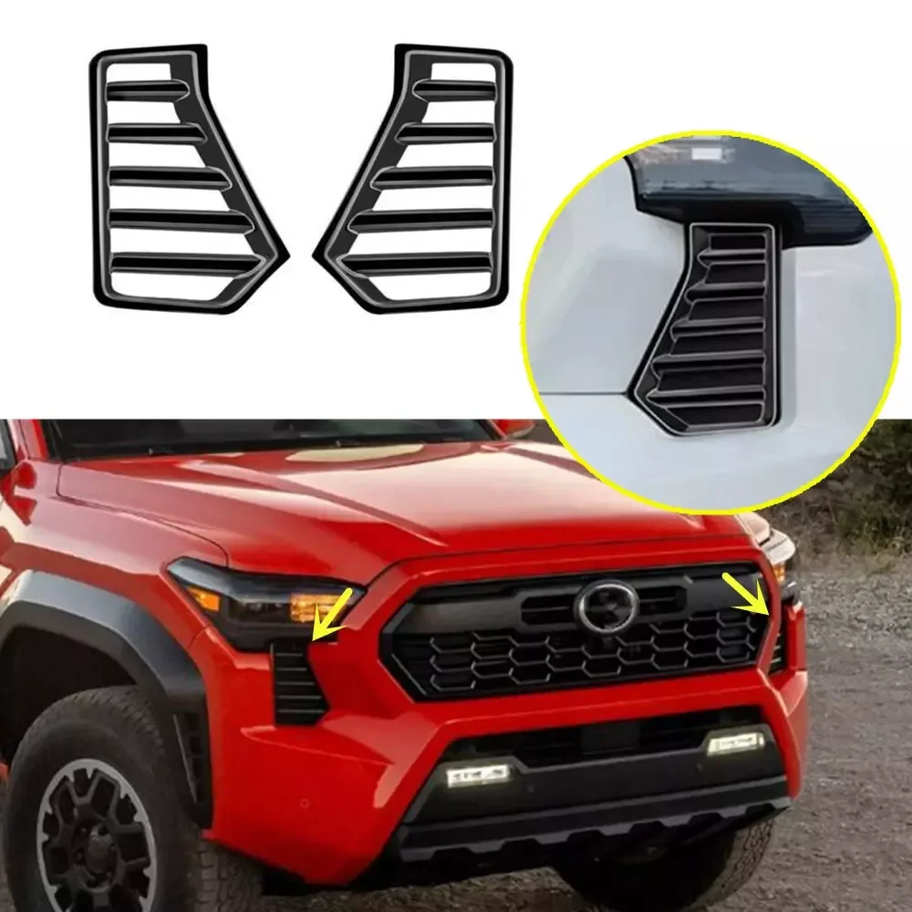 

For Toyota Tacoma 2024 2025 Carbon Fiber Headlights Under Grille Both Sides Grille Fender Vent Cover Engine Inlet Air Vent Trim