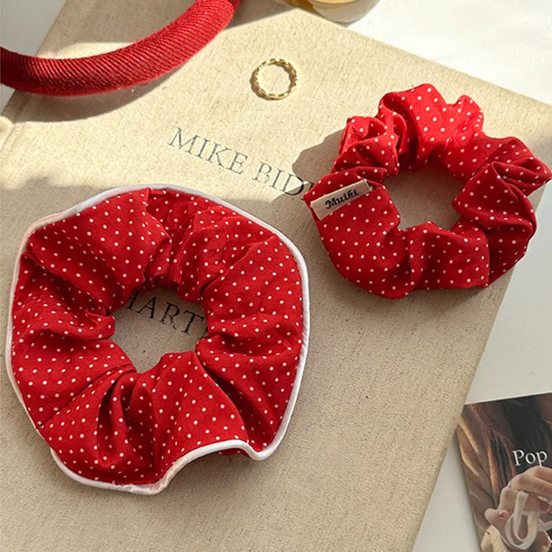 

Красные праздничные милые резинки для волос в горошек для женщин и девочек, эластичные резинки для волос, аксессуары, резинки-кольца для волос, украшения для головы