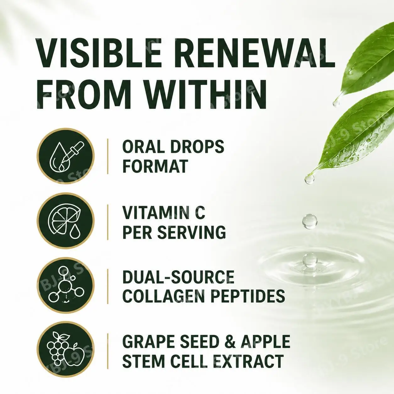 Stem Cell Collagen Peptide Drops with Vitamin C, Grape Seed Extract, Amino Acids, Anti-Wrinkle & Skin Firmness Support, 30 mL