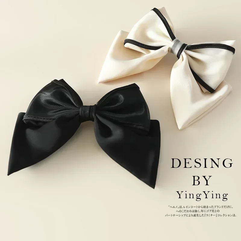 Korean Fashion Satin Bow Hairpin Women Elegant Two-layer Bowknot Ribbon Spring Clip Ponytail Clips Temperament Hair Accessories