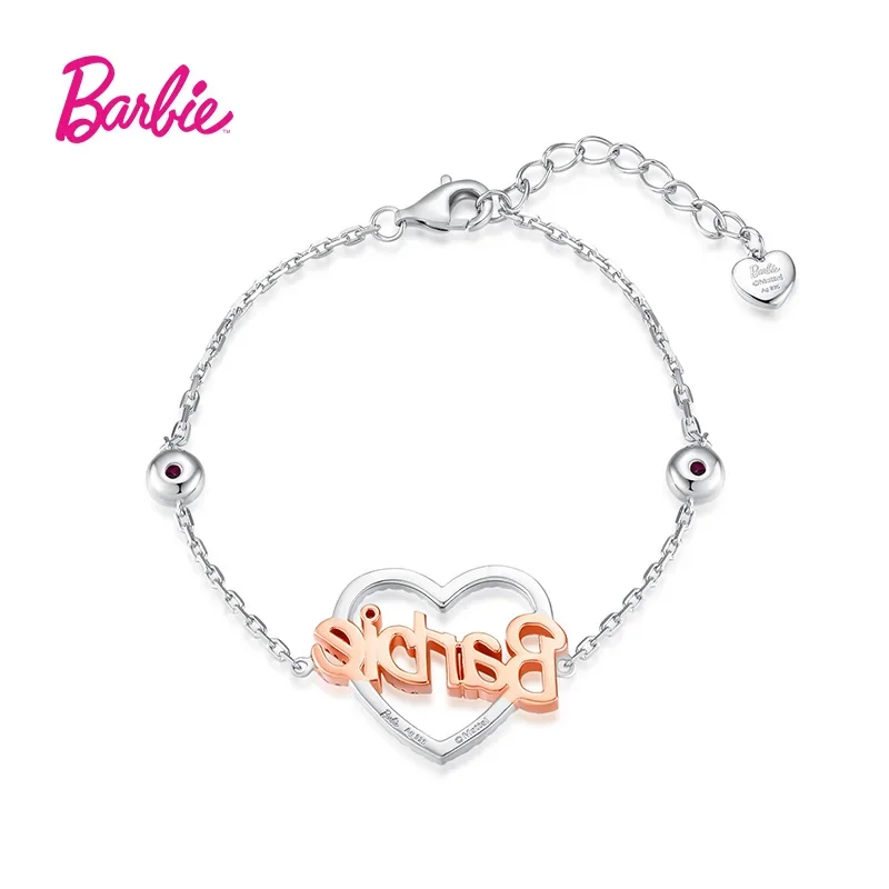 Cartoon Barbie Sterling Silver Bracelet Anime Girls Fashion Earrings Necklace Kawaii Women's Adjustable Pendant Party Decoration