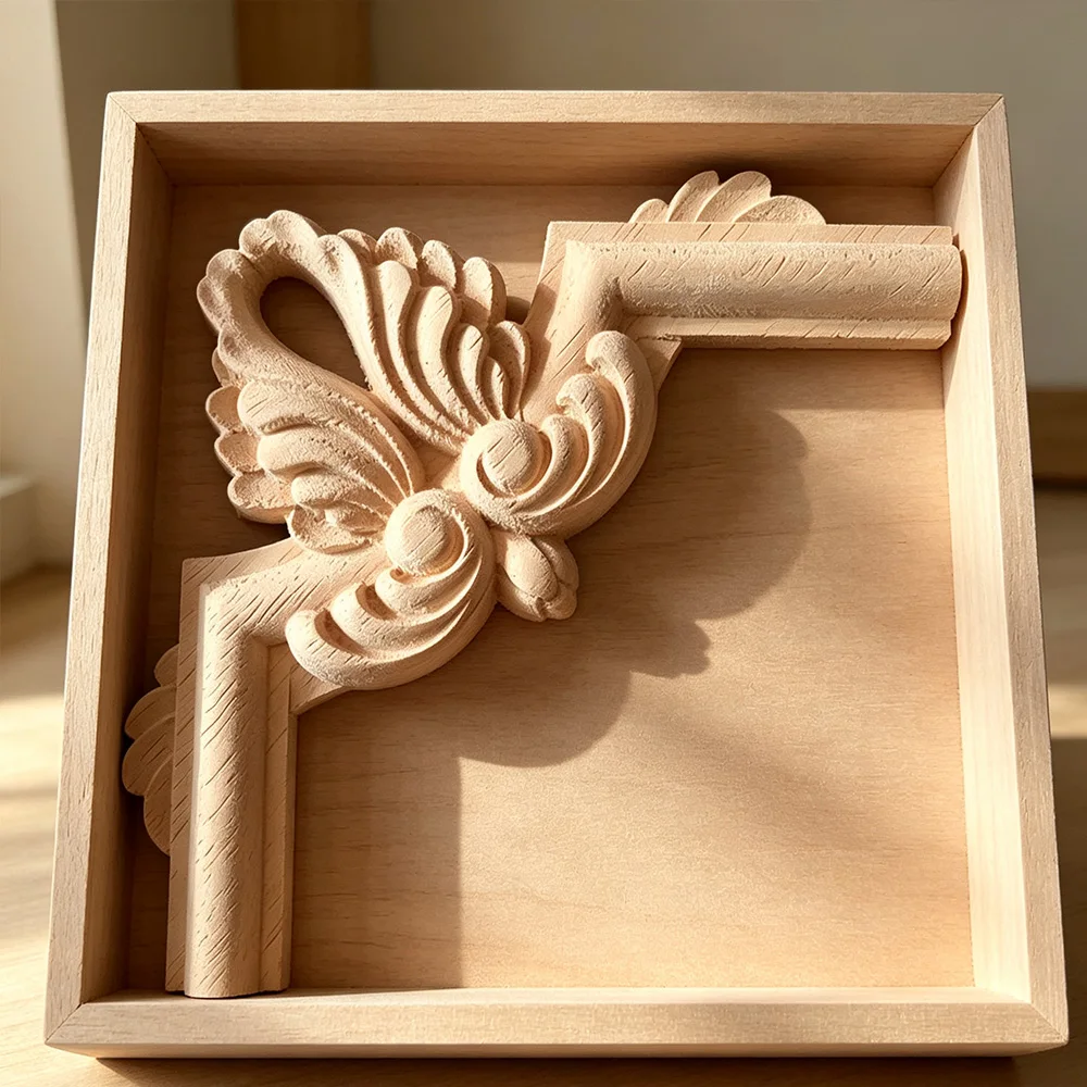 10PCS Unpainted Decorative Wood Appliques Wood Carved Corner Onlay Applique Door Cabinet Rose Unpainted European Style 11CM 15CM
