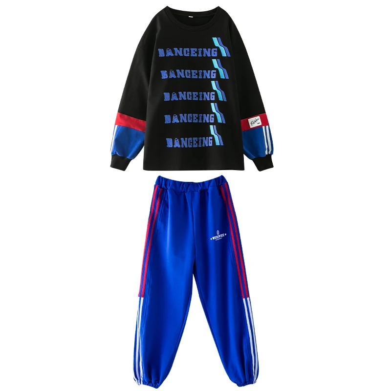 Kids Hip Hop Clothing Black Sweatshirt Joggers Boys Street Dance Outfits Girls Streetwear Children Jazz Costume Clothes Sets