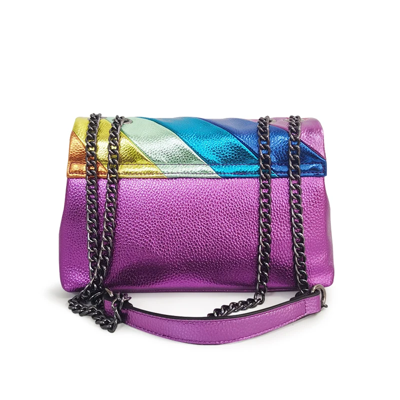 Hotsale Eagle Bags Colorful Women Handbag Rainbow Patchwork Icon Metal Logo On The Front Flap Jointing Purse