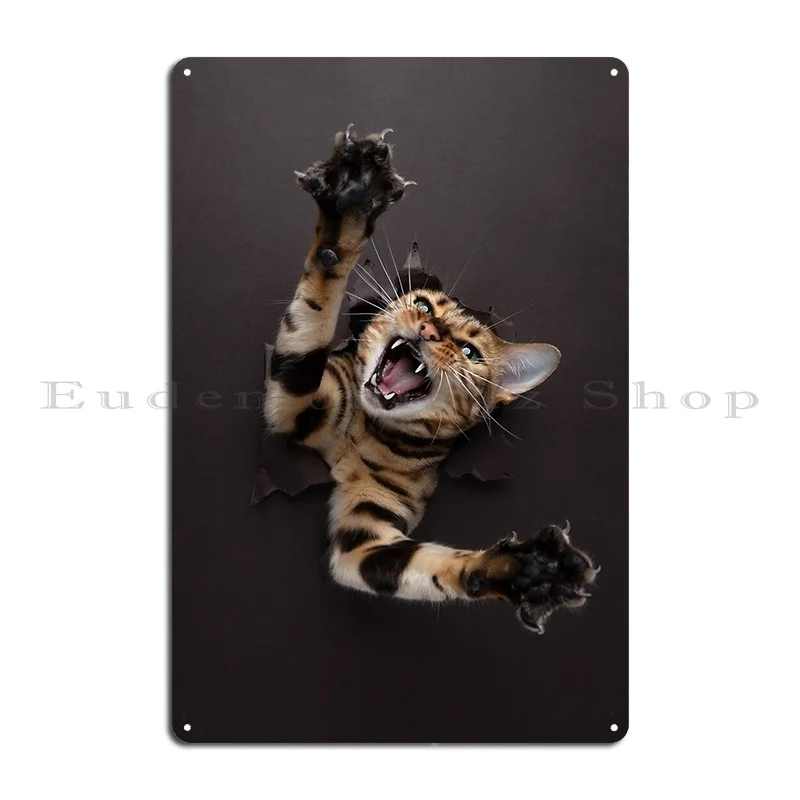 Bengal Cat With Sharp Claws Attacking Furryfritz Metal Sign Bar Plaques Club Bar Home Print Tin Sign Poster