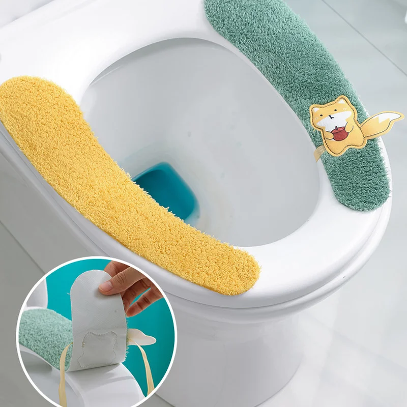 Soft Plush Toilet Seat Cover Cushion Quick Dry Universal Winter Warmer Toilet Seat Pads Washable Easy to Install Seat Covers