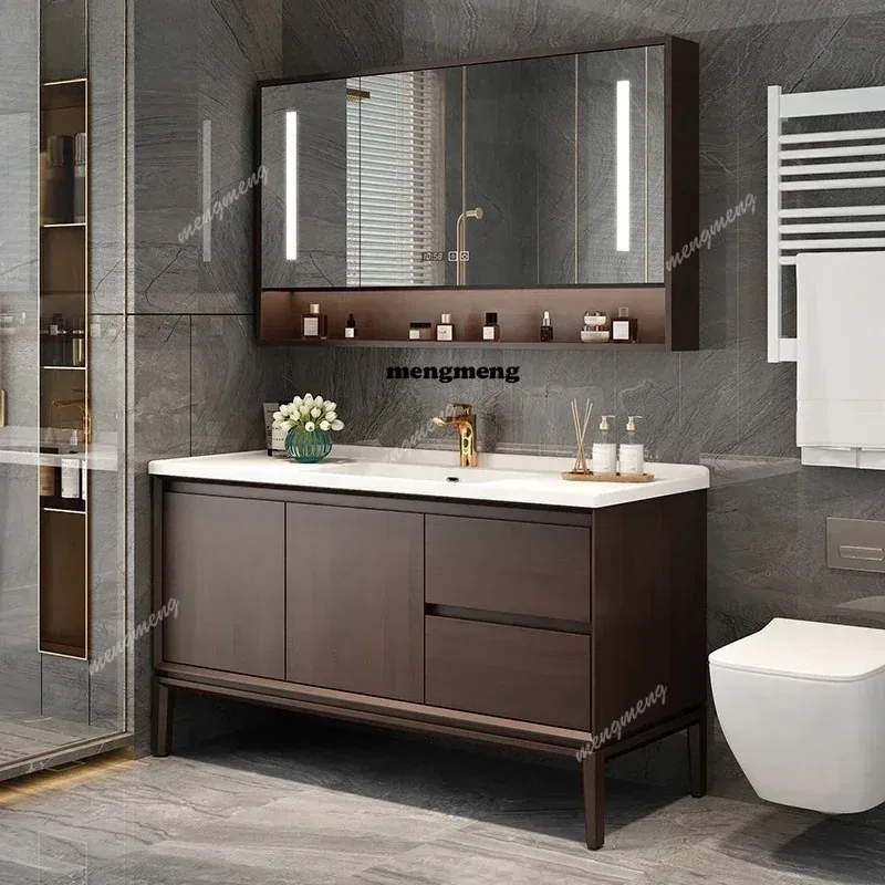 

Nordic Solid Wood Bathroom Cabinet Modern Simple Multifunction Vanity Bathroom Sink with Cabinet Furniture Мебель Для Ванной FYB