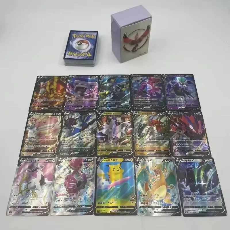 Cartas de Pokémon coreanas, VStar Vmax Box TAG y Moon Evolutions, brillantes, 25 piezas/50 piezas/100 piezas, juego de Pokémon Gx, juguetes para niños