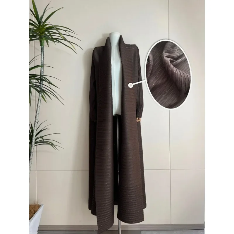 GGHK Pleated Women Luxury Robe Lapel Solid Color Vintage Cardigan Loose Large Size Original Design Arabian Female Abaya 2025