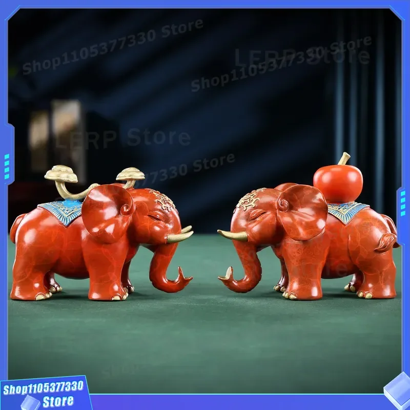 Copper Ping An Ruyi Ornament Home Desk Decoration Elephant Handicraft Opening Gift Color Copper Object for Living Room Decor