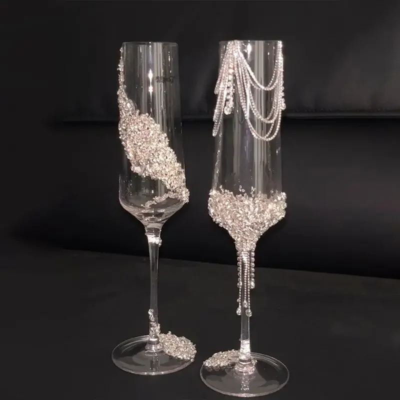2026 Creative Light Luxury Homemade Wedding Toast Glass DIY Material Package Champagne Glass A Pair of Engagement Decoration