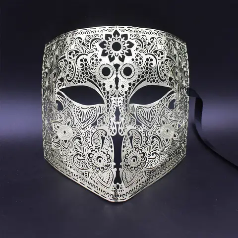 Gold Silver Color Full Face Cosplay Masquerade Mask Black Metal Skull Shield Mardi Gras  Party Mask