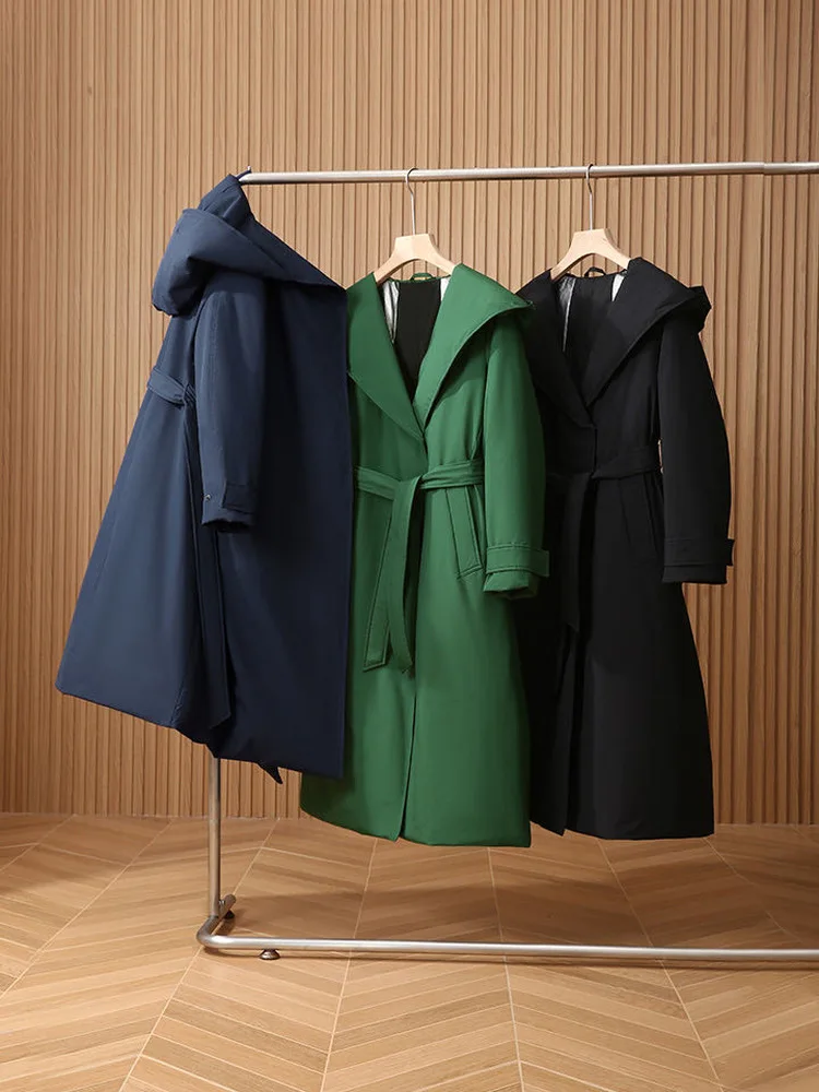 Women's Long Jaet Goose down Quilted Coat Anti-Cold Warm Casual Sle Hooded Long Sve Windproof Regular Thin