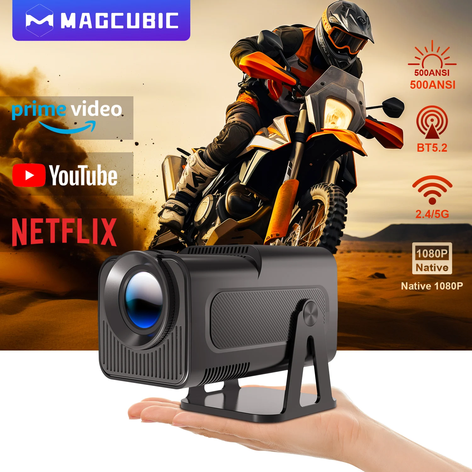 Magcubic HY320 NTV Netflix Oficjalnie licencjonowany projektor Android 13 z 1080P 500ANSI Prime Video YouTube WIFi BT5.2 Przenośny