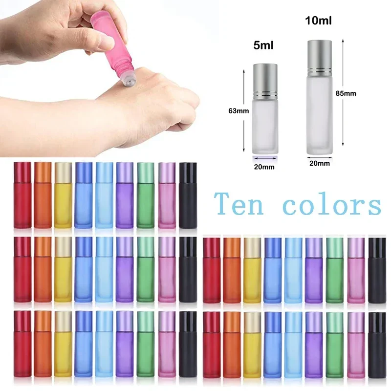 

30Pcs 5/10ml Refillable Frosted Matte Glass Roll On Bottles Mini Travel Portable Empty Essential Oil Containers For Perfumes