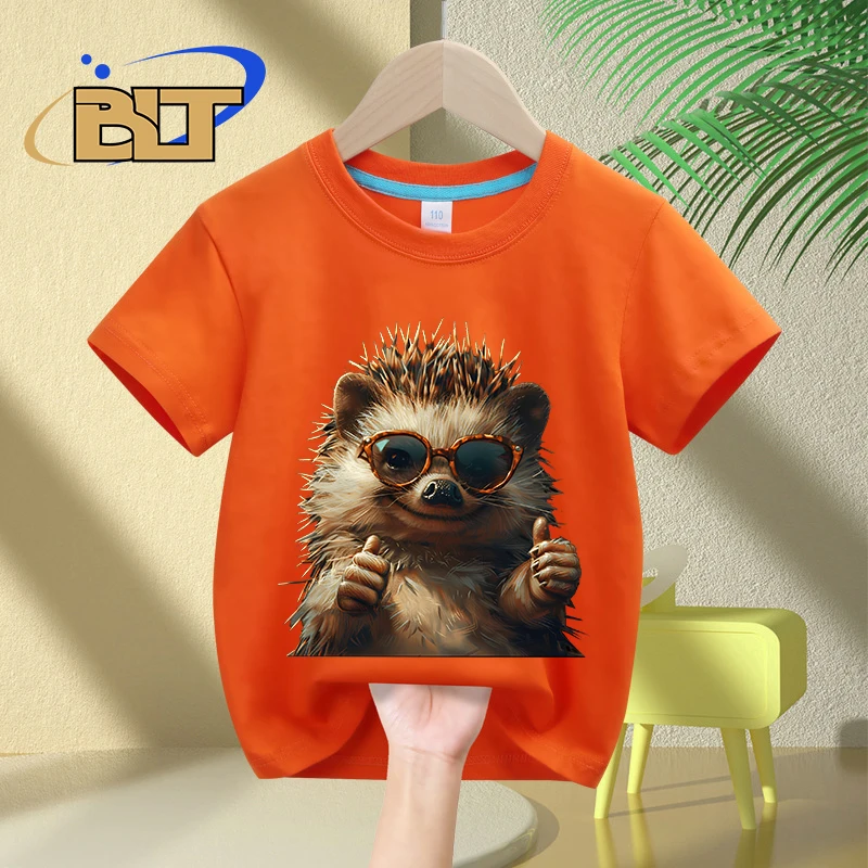 Hedgehog likes printed kids T-shirt summer children's clothing pure cotton short-sleeved personalized tops boys and girls gifts