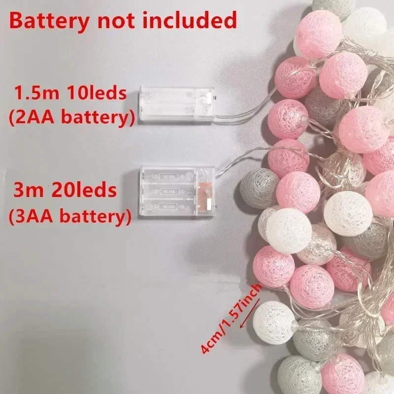 10/20LED Cotton Balls String Christmas Fairy Lights Battery Novelty Lamp Chain for Home Outdoor Garland Wedding Party Decoration view 5