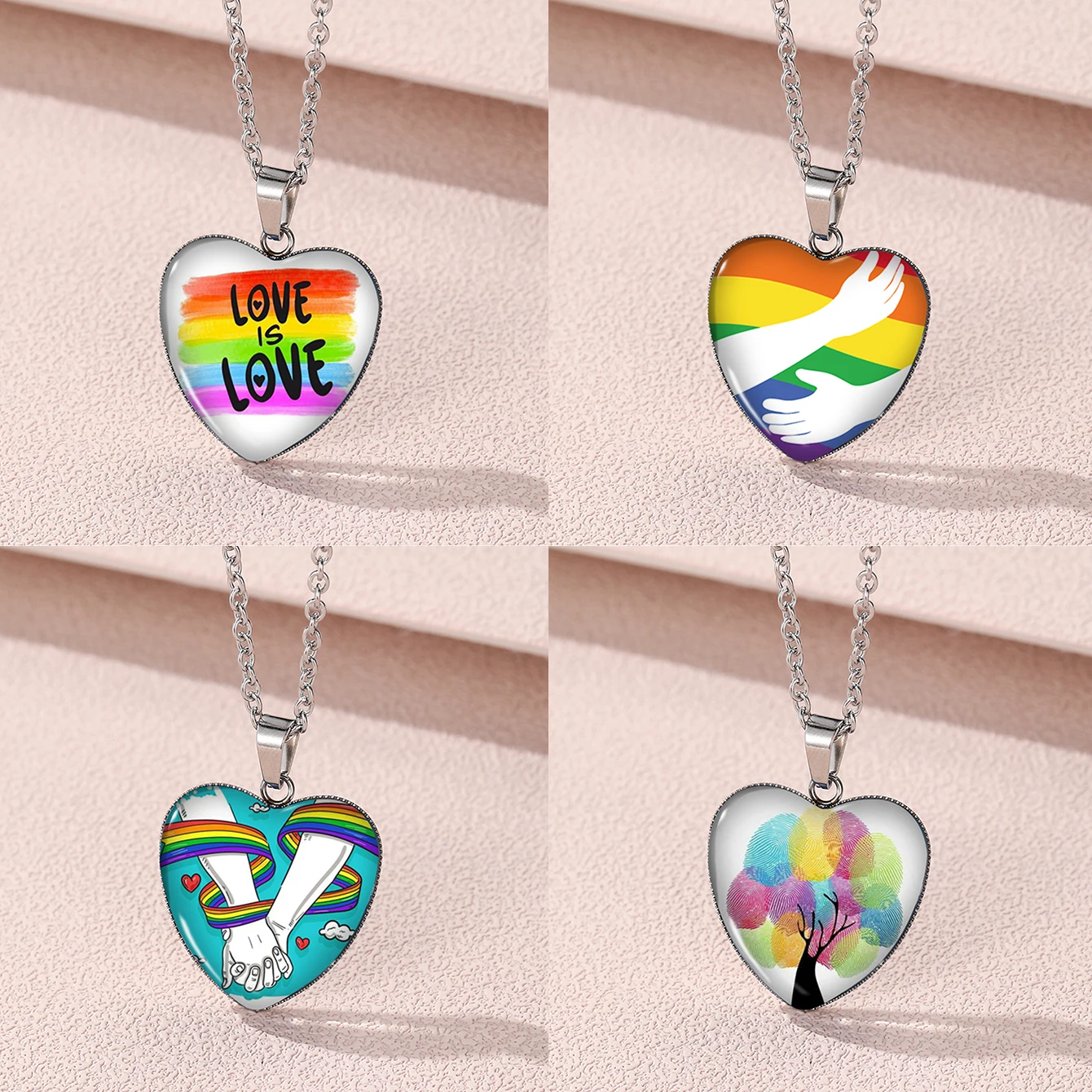 2024 Love Rainbow Couple Printings Necklace Glass Cabochon Pendants Handmade Crafts Fashion Jewelry