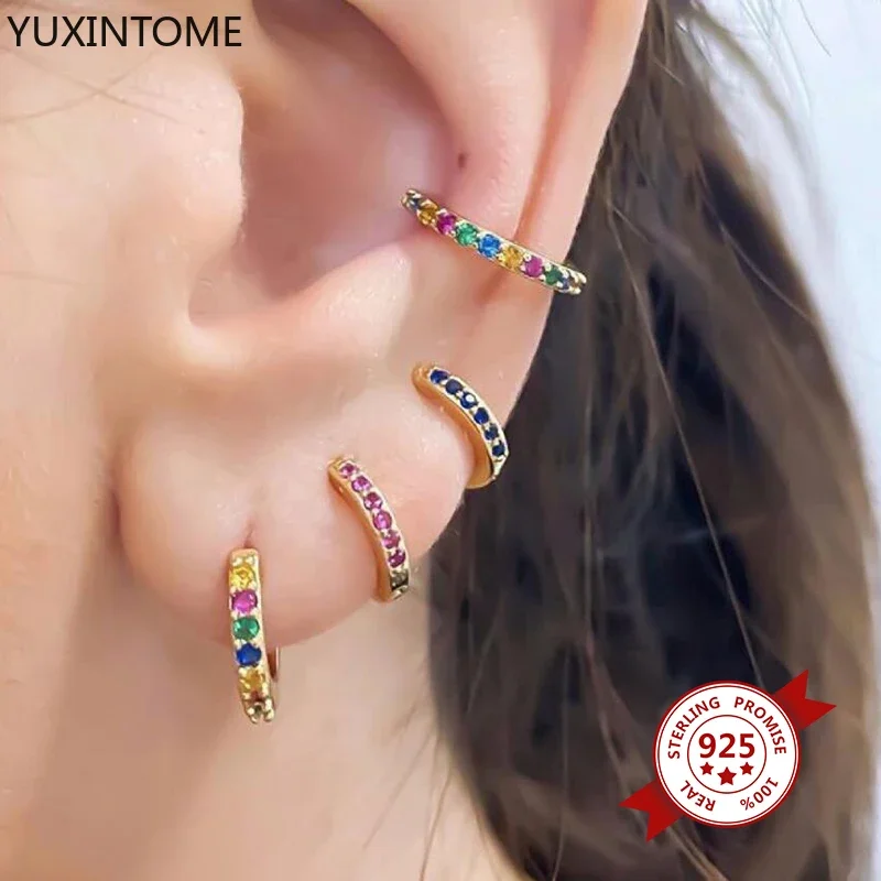 925 Silver Needle Zircon Hoop Earrings For Women Colorful Crystal Huggie Earrings Tiny Ear Ring Aretes Ear Hoops Fashion Jewelry