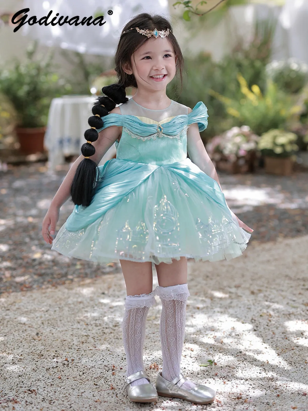 Original Sweet Baby Girls High End Elegant Princess Tutu Dress 2026 New Summer Kids Sequin Puff Sleeve Bow Tail Tulle Ball Gown