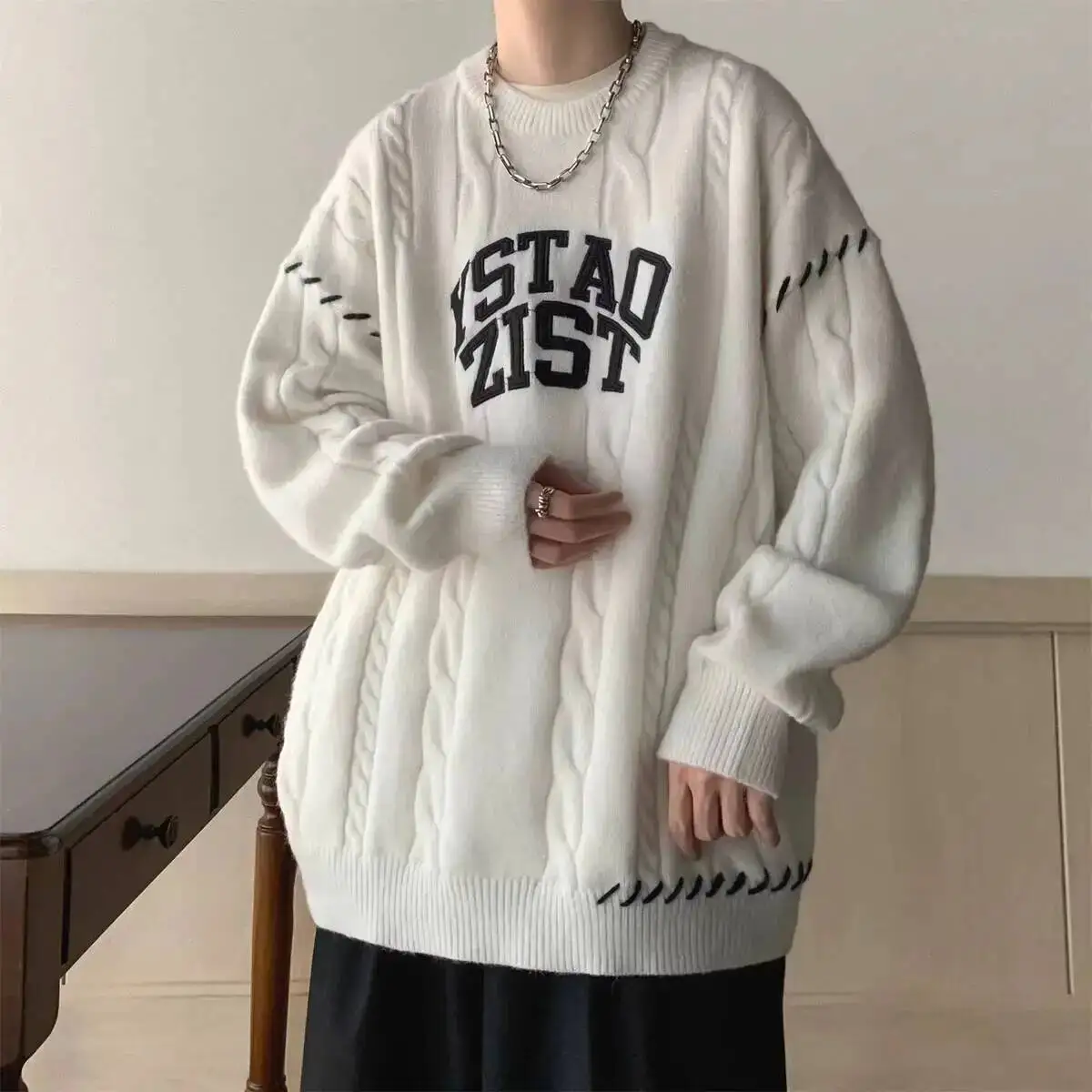 

Men's Sweater 2026 Spring Thickened Knitting Sweater Outerwear Retro Japanese Lazy Vibe Trendy Sweater