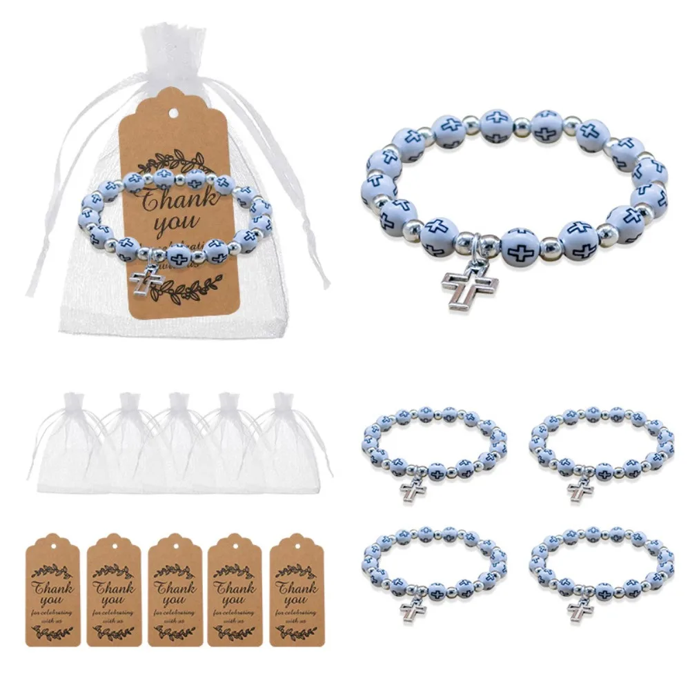 6/12/30 Sets de Pulseras de Rosario Vintage con Cruz, Tarjeta de Agradecimiento y Bolsa de Malla para Recuerdos de Boda, Comunión y Regalos para Invitados