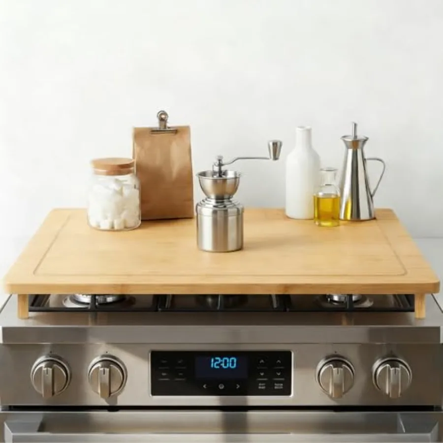 

Bamboo Stove Top Cover Noodle Board Stove Cover wi Removable Legs Stove Top Cover Board for 30"x22" Electric Stove Gas Burners