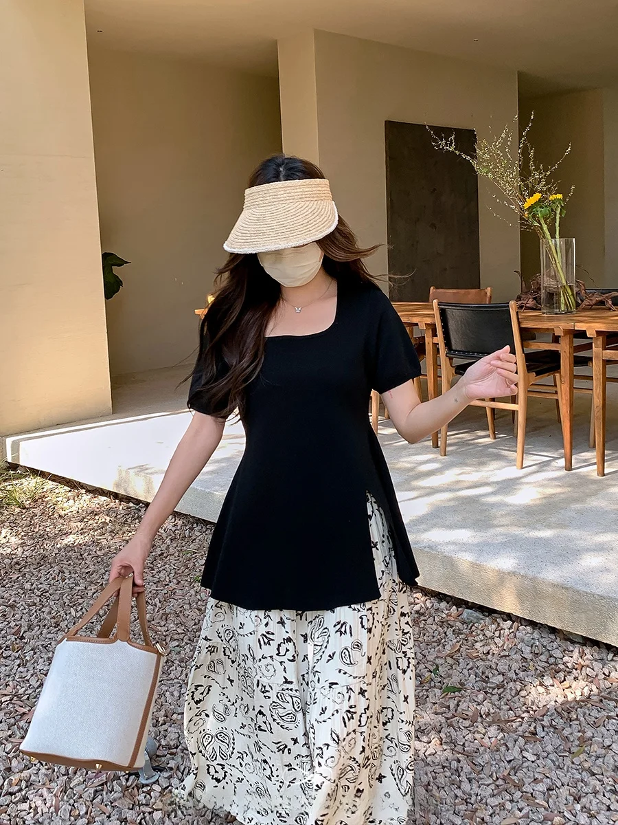 

Maixi plus Size Women's U-Ne ort Sve T-irt Summer Loose Meat Concealing Slimming Casual Comfortable Inner Wear