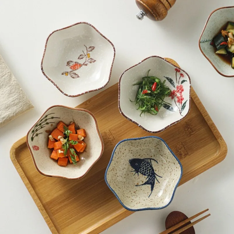 Japanese Ceramic Small Dish Creative Hexagonal Plum Blossom Condiment Dish Sauce Seasoning Plate Family Kitchen Tableware 6