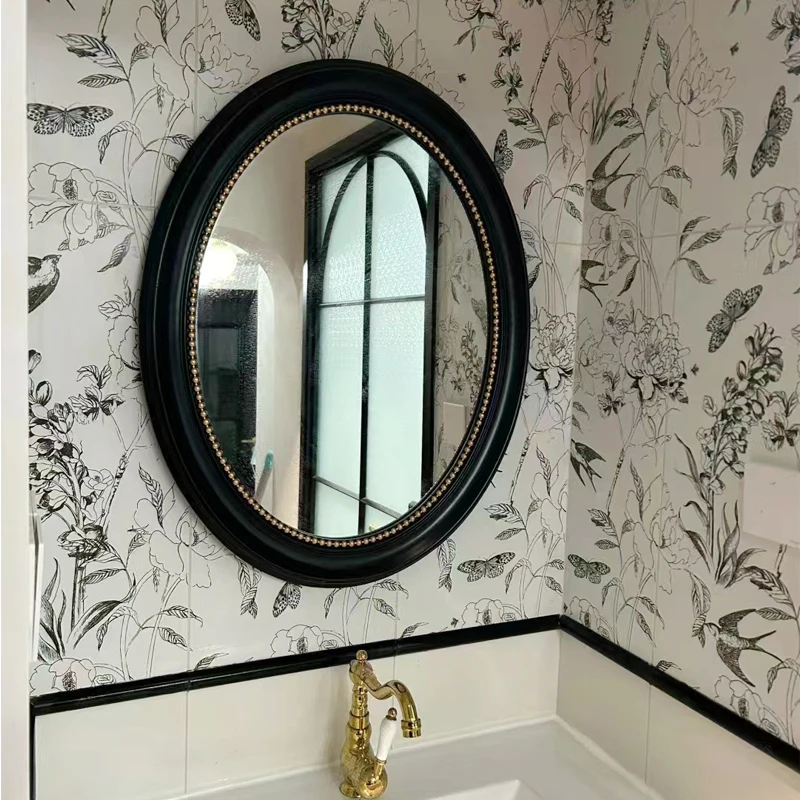

Vintage French Oval Wall Mirror, Toilet Bathroom Mirror, Dressing Mirror Modern American, Entrance Black Toilet Mirror