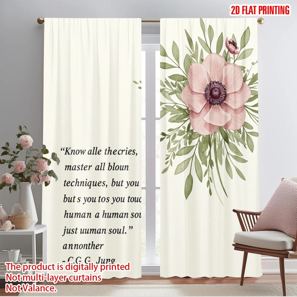 

2pcs 2D flat printing Scene Curtain Botanical Floral Watercolor Quote Polyester Without Electricity All Season Party & Holiday
