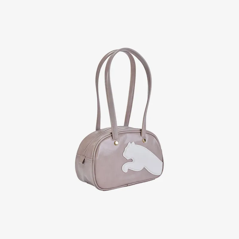 PUMA 092846-02 Women Shoulder Bag Rose Latte Warm White Faux Leather Double Handles Big Cat Logo Handbag
