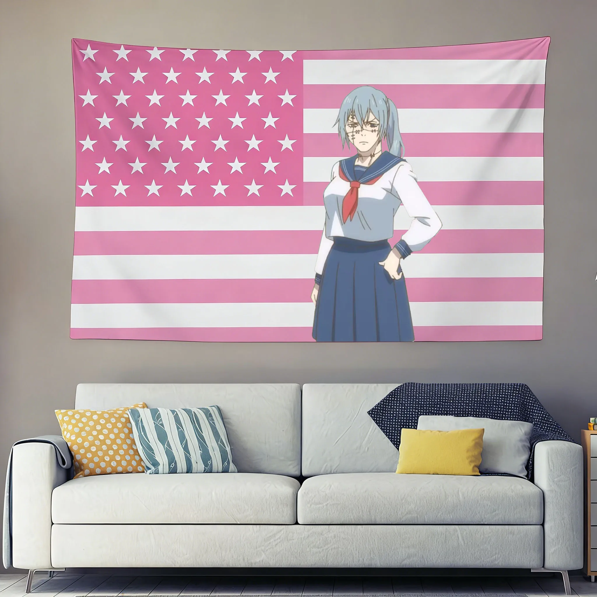 Jujutsu Kaisen Mahito Themen-Wandteppich, lustige Theaterversion, Flagge, Wandbehang, ästhetische Wanddekoration für Schlafsaal, Schlafzimmer