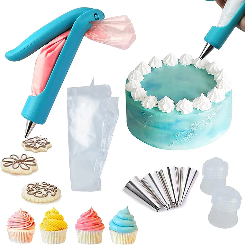 17Pcs/Set Cake Decorating Pen Tool Kit DIY Cake Decorating Pen Pastry Bag Icing Piping Tips Nozzles 2 Coupler Baking Tools Set