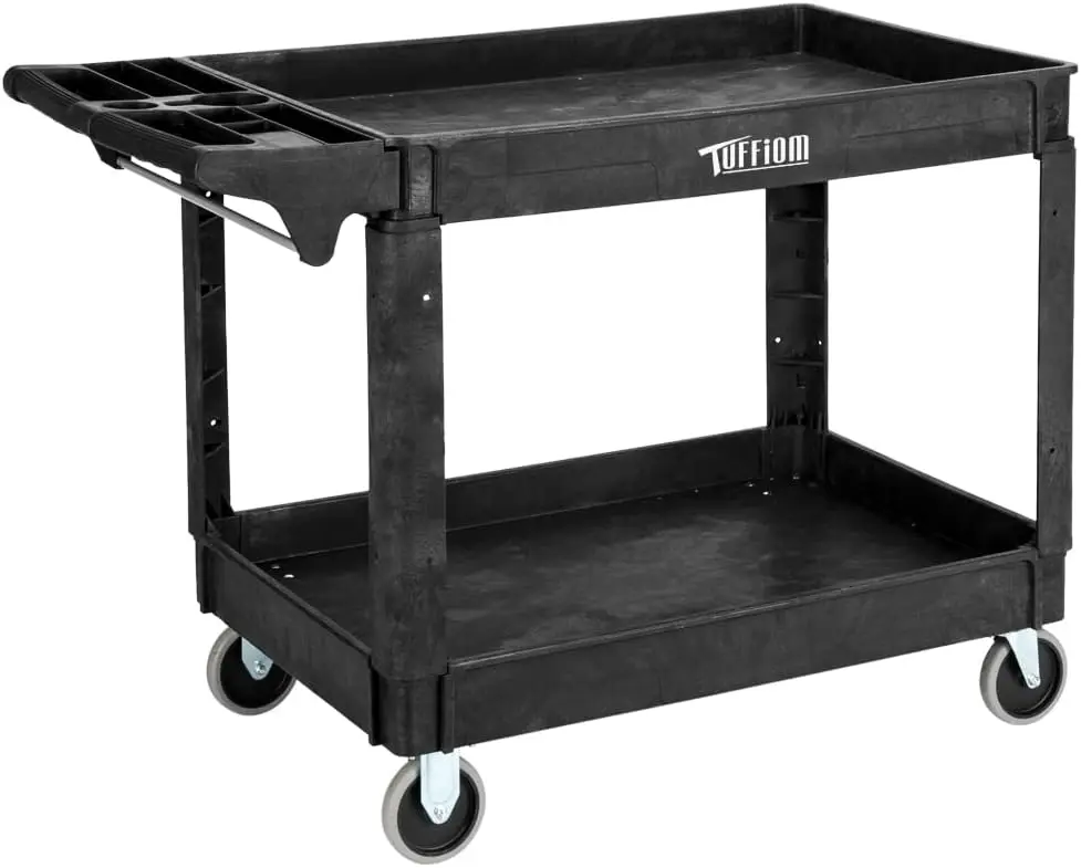 

Plastic Service Utility Cart with Wheels, Capacity Heavy Duty Tub Storage Cart W/Deep Shelves, Multipurpose