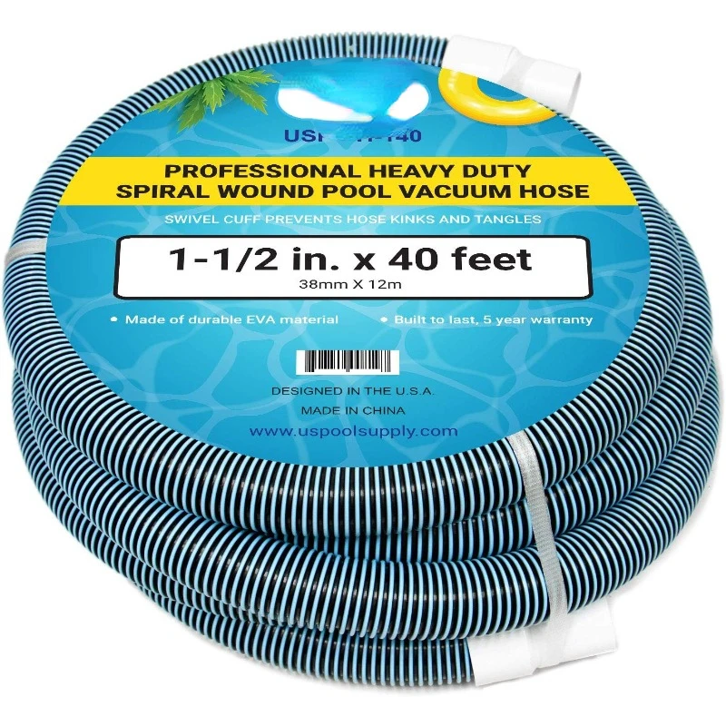 

1-1/2" x 40 Foot Professional Heavy Duty Spiral Wound Swimming Pool Vacuum Hose with Kink-Free Swivel Cuff, Flexible