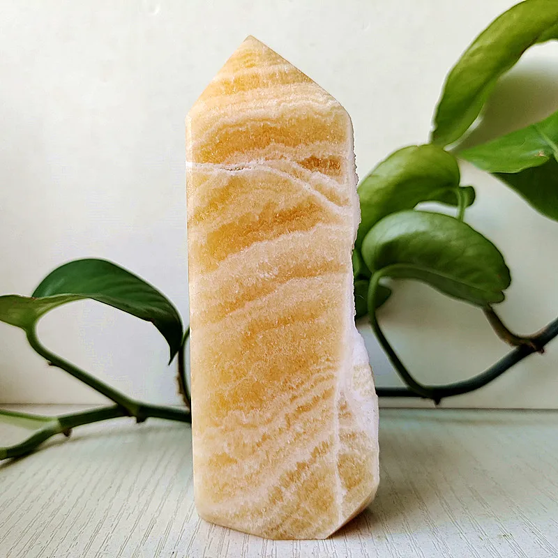5A Decor Natural Crystals Golden Steatite Stones Tower Room Decoration Fancy Calcite Witchcraft Energy Reiki healing Wand Point