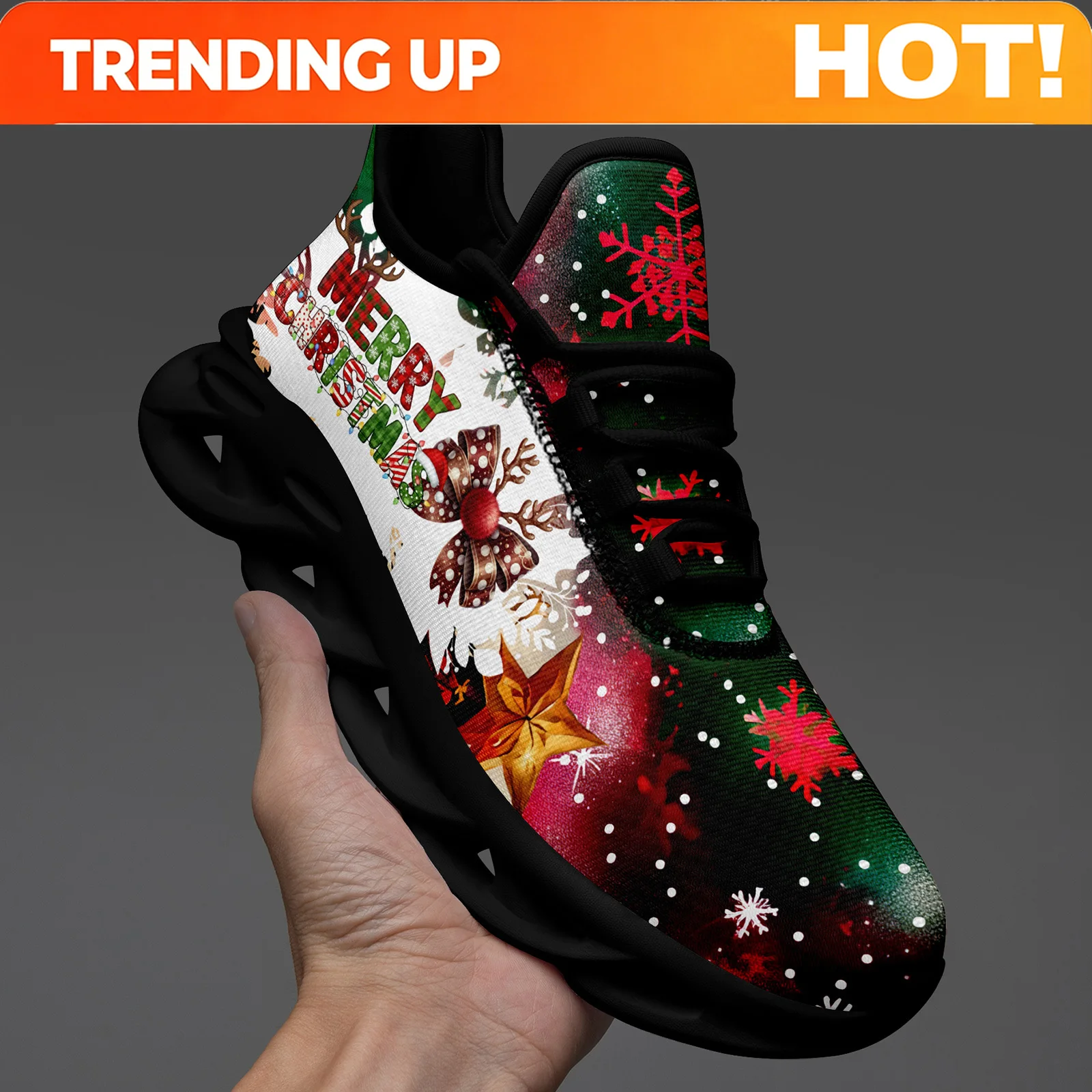 Customization Trendy Christmas Graphic Sneakers For Men, Plus Size Fashion Chunky Casual Shoes, Soft Sole Lace-Up Trainers