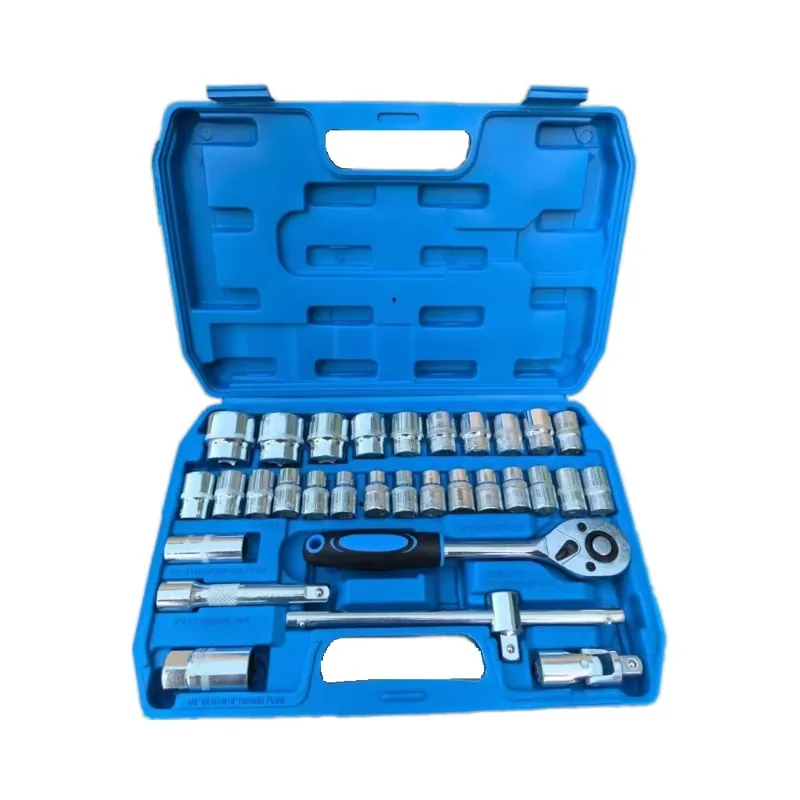 

SXLL 32 pieces of solid metal manual sleeve wrench combination set can be customized, and custom household tools repair box cove