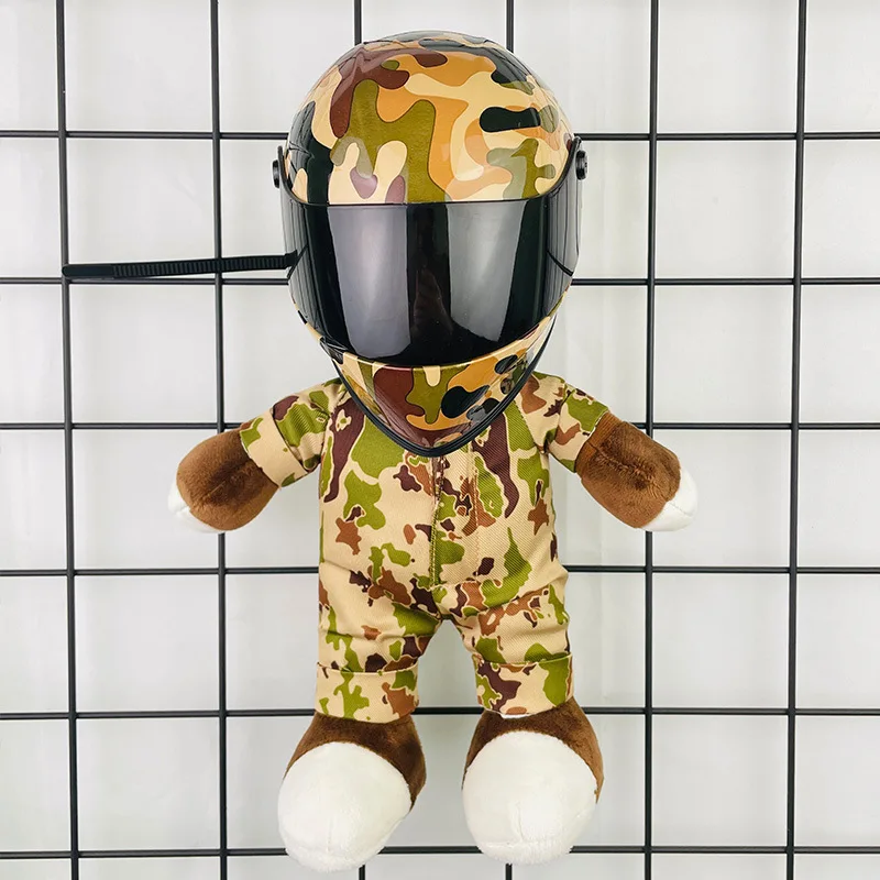 Motorcycle Doll Bear helmet camouflage clothing doll pendant military fan motorcycle universal decorative trunk pendulum plush d