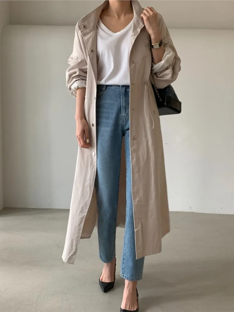 Autumn Long Trench Coat Women Loose Button Fashion Casual Suit Elegant Female Pockets Streetwear Commuter Lady Coat