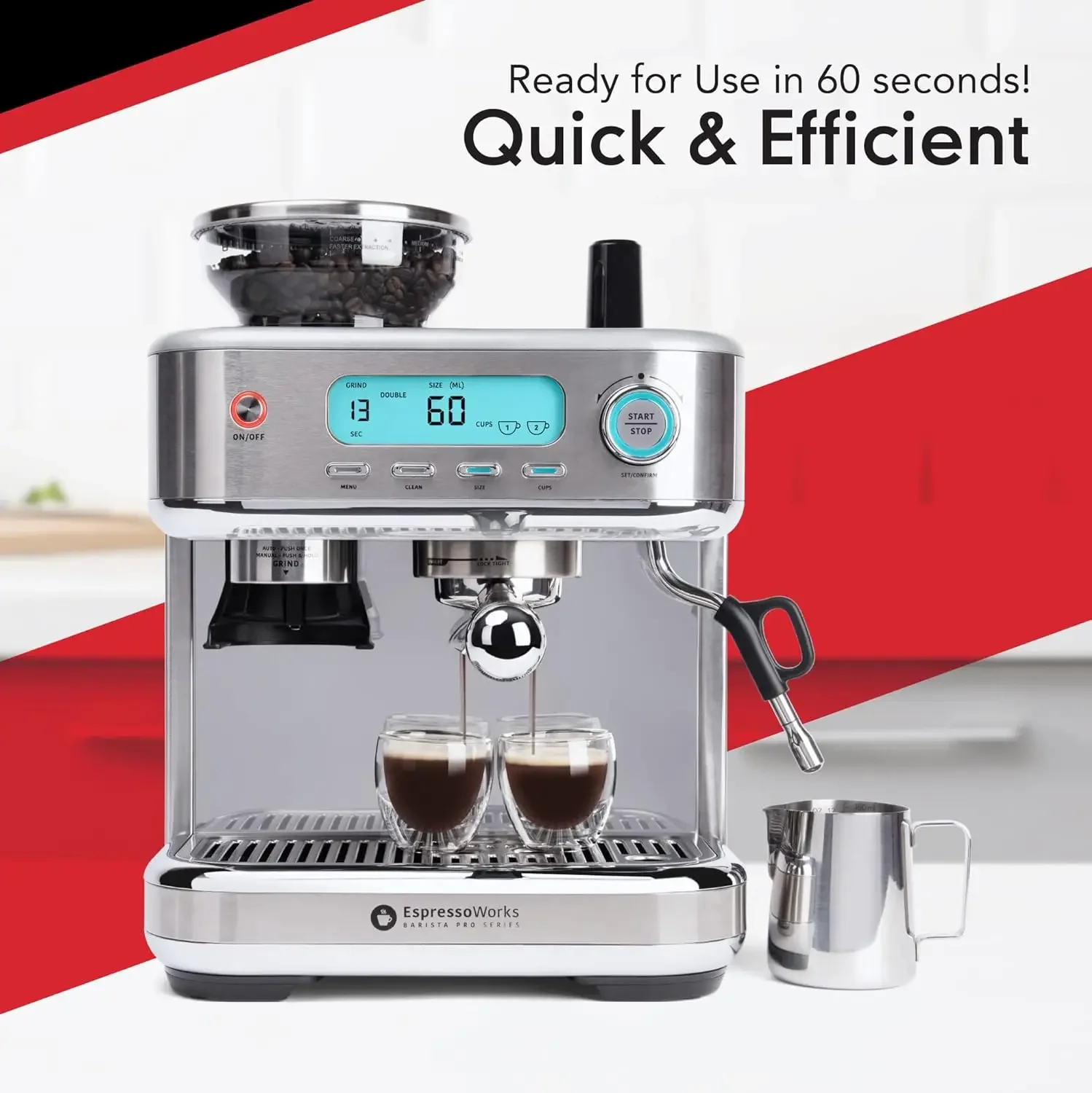 Barista Pro Series Espresso Machine with Grinder LCD Display and Steamer Ready To Go In 60 Sec 15-Bar Latte image 4
