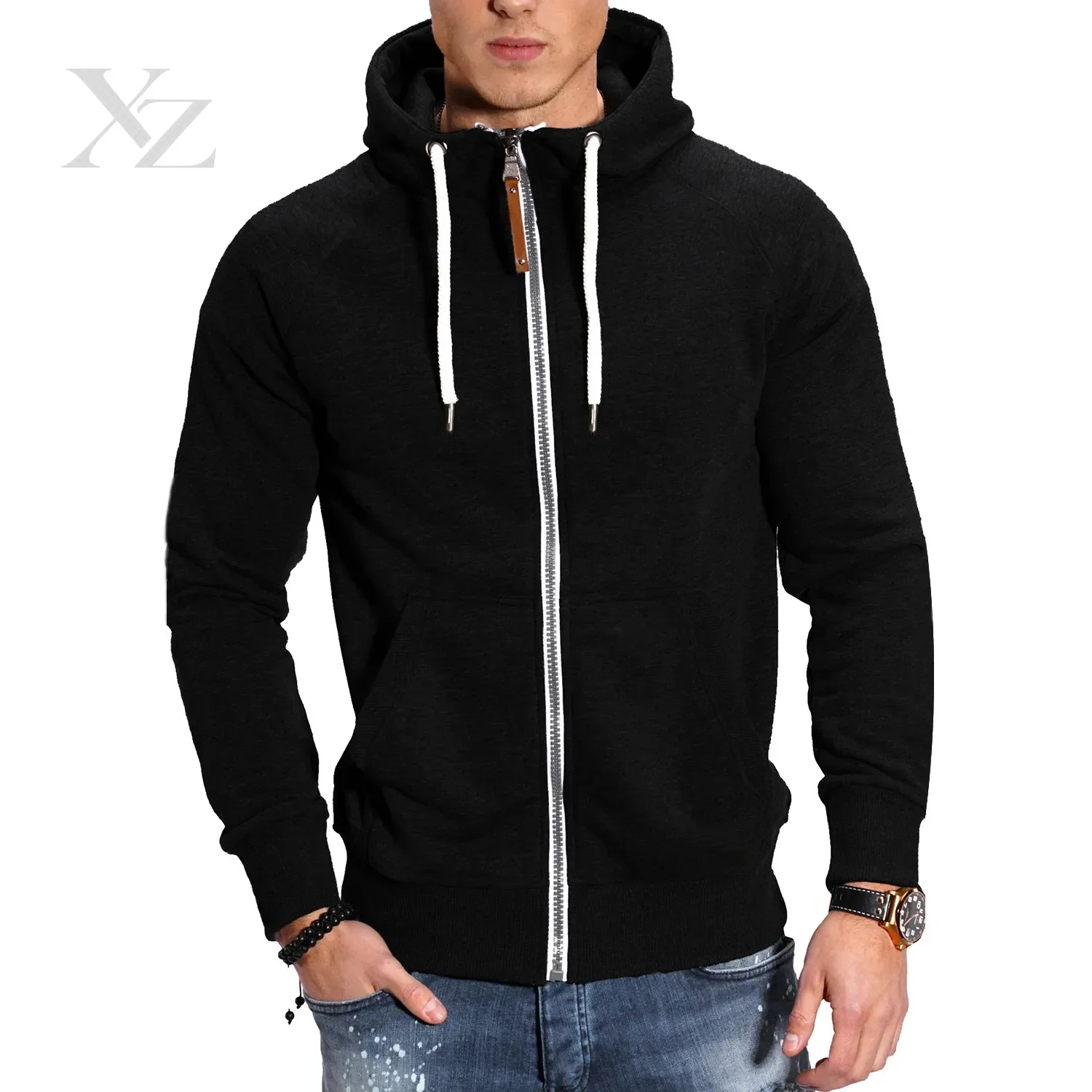 Men's Hoodies Sweatshirts for Men Mens Sweatshirt Top Jacket Coat Black Sweater Long Sleeve Zipper Hooded Pullover High Neck
