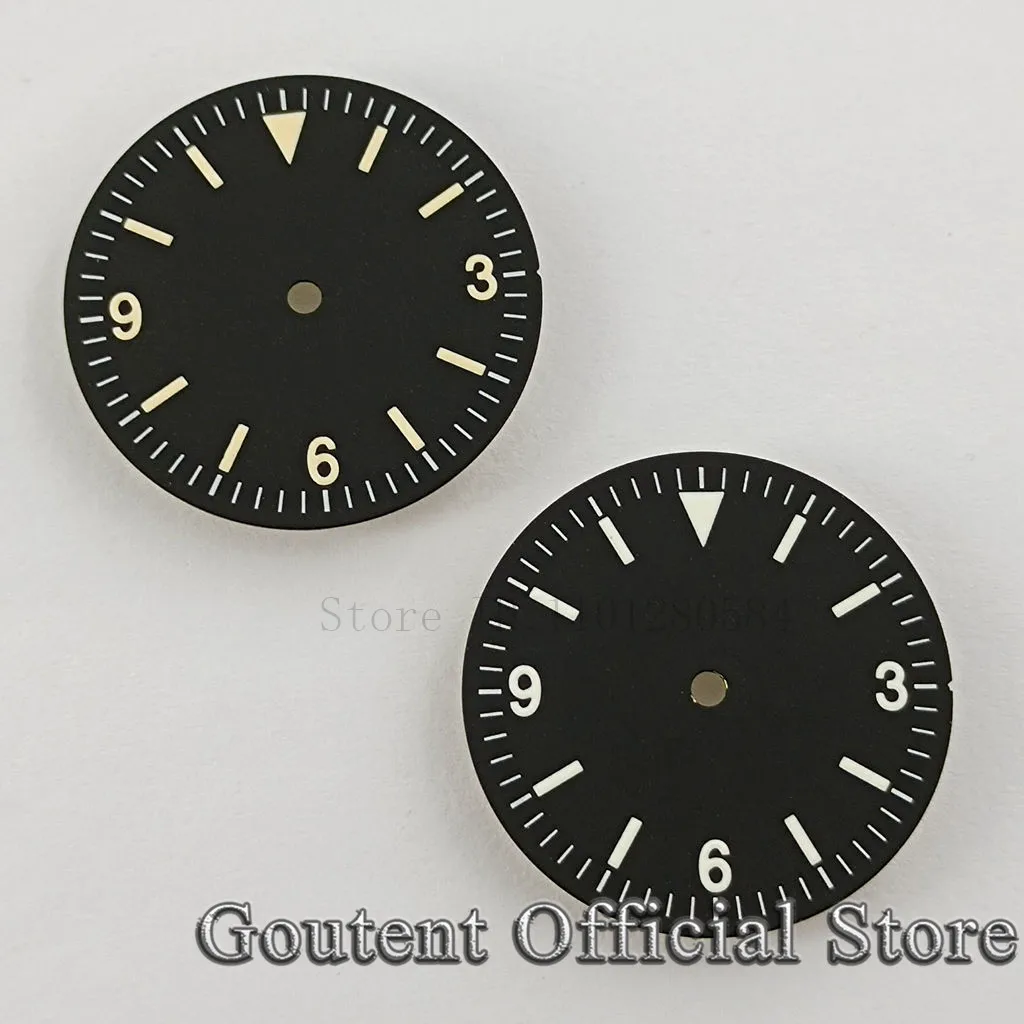 

Goutent 28.5mm Sterile Black Watch Dial Green Luminous Fit NH35 NH36 ETA2824 2836 PT5000 DG2813 3804 Miyota 8215 821A Movement