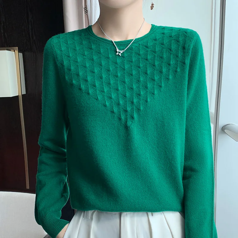 Spring 100% Wool Sweater Women O-Neck Tops Fashion Clothes Autumn Winter New Knitted Long Sleeve High Quality Female Pullover