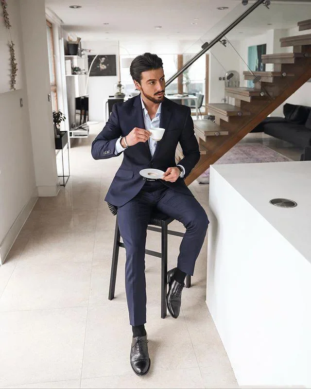 2024 Blue Business Suits For Men Smart Casual Slim Fit Blazer Hombre High Quality Custom 2 Piece Set Jacket Pant Costume Homme