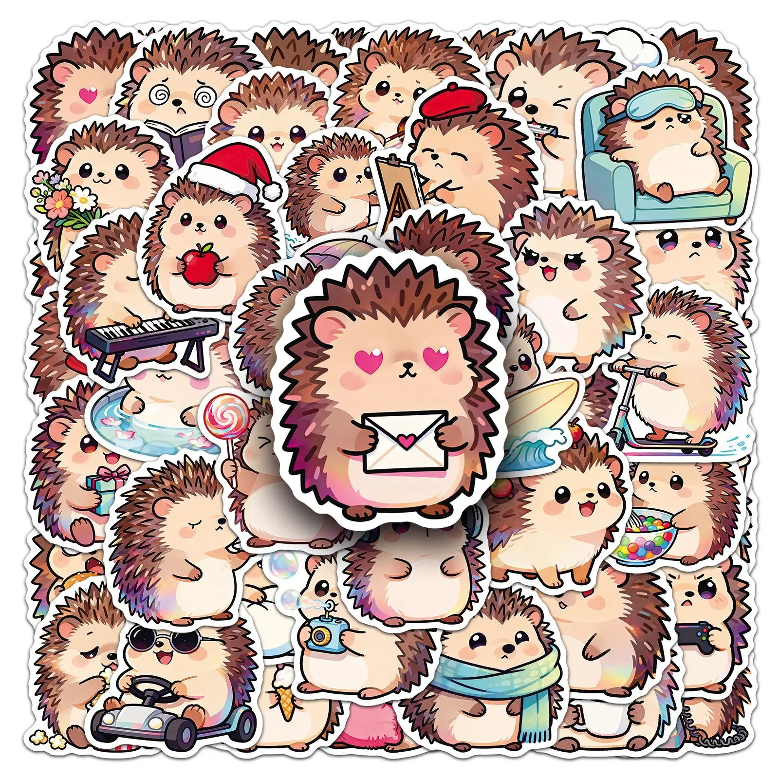 50PCS Kawaii Hedgehog Animal Graffiti Stickers Cartoon Funny Creative Decorative Phone Case Diary Scooter Wardrobe Decal Toy