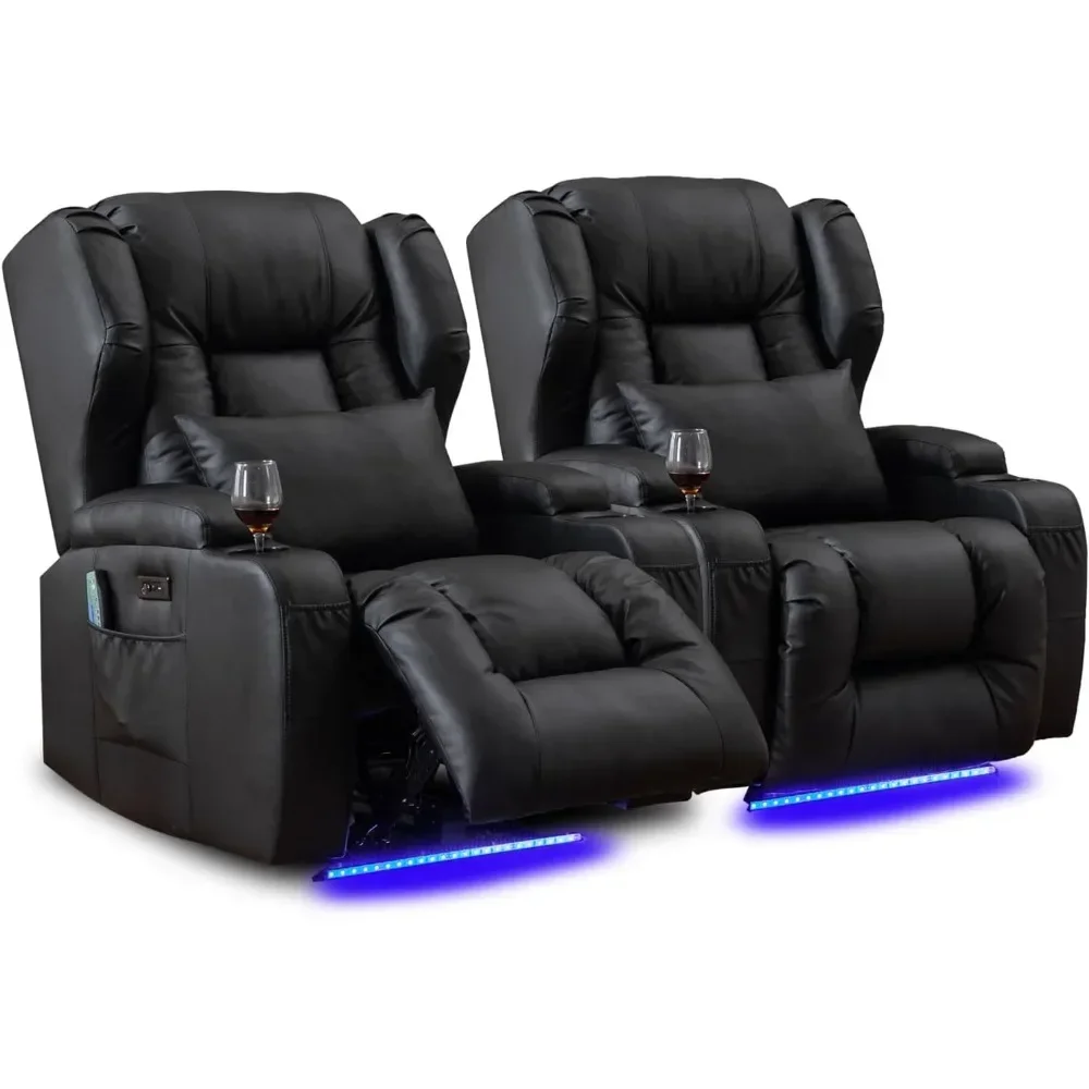 Power Recliner Chair Set of 2,Overstuffed Home Theater Seating w/Heat Massage,Electric Movie Gaming Sofa Reclining Sleeper Chair