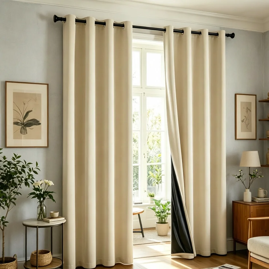 2 Panels Full Blackout Eyelet Curtains, Lightweight Coated Solid Color Light Blocking Window Drapes for Household Windows